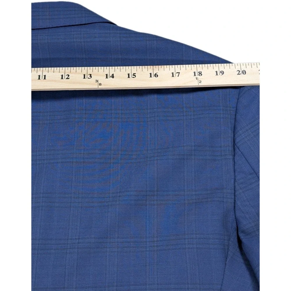 JoS A Bank Reserve Suit Mens 44R Blue Windowpane Glen Plaid Wool Italian Fabric